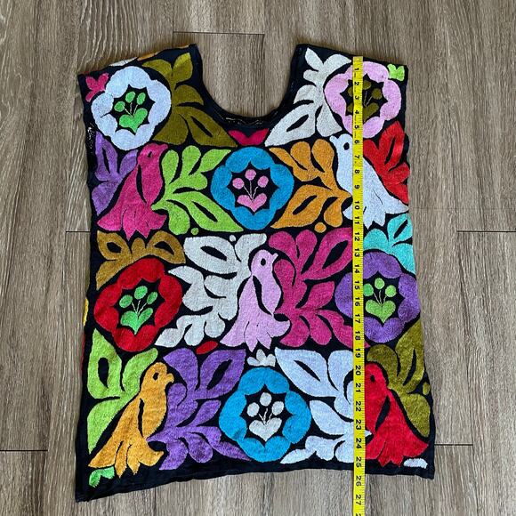 Mexican Colorful Black Hand Embroidered Jalapa Blouse Oaxacan Floral Hand Small - Picture 14 of 15